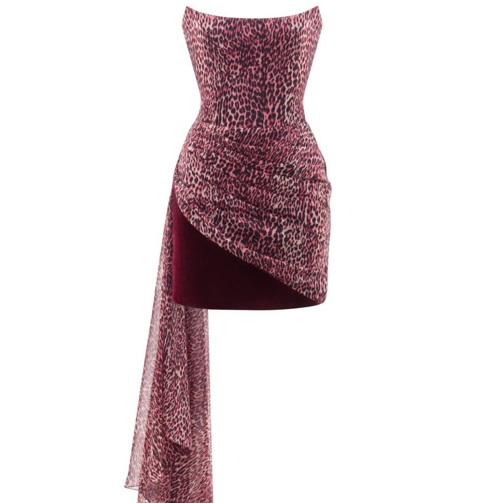 RASARIO Leopard-Print Mini Chiffon Dress